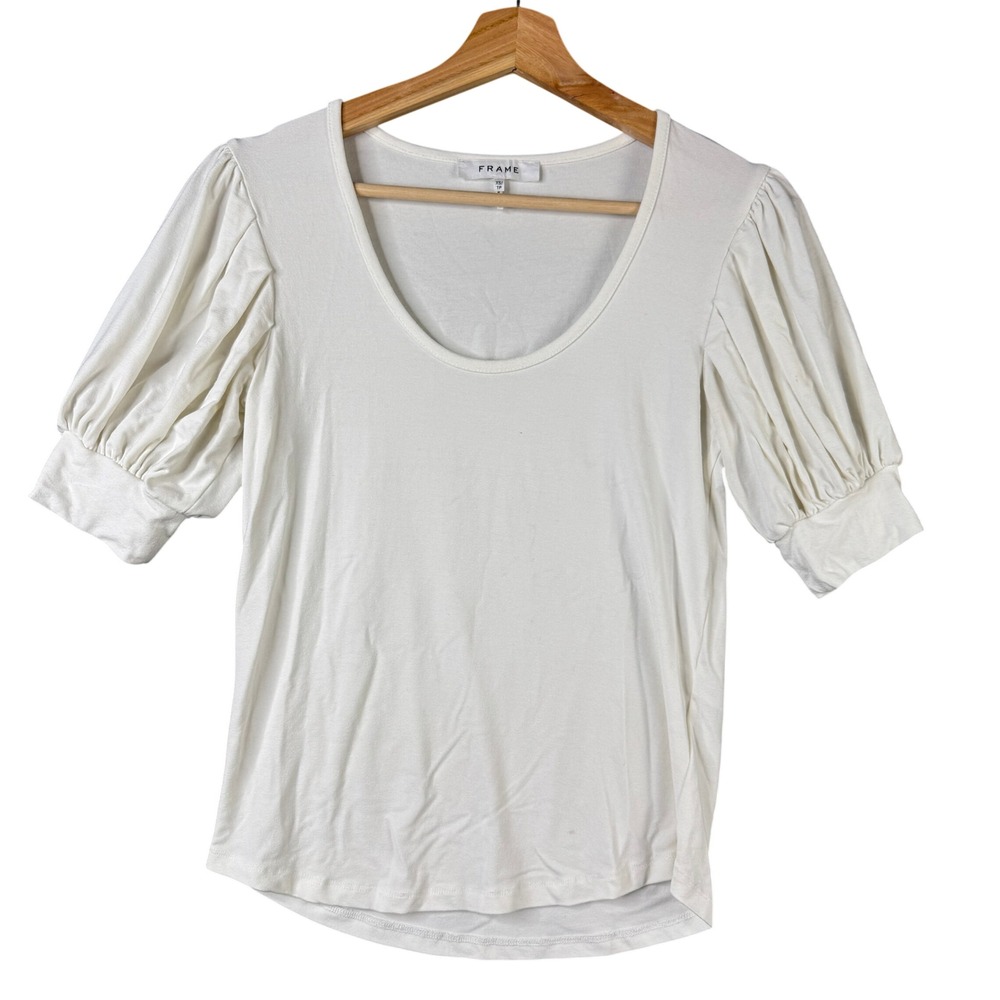 FRAME Puff Sleeve Scoop Neck Tee Blanc White LWTS1317 XS